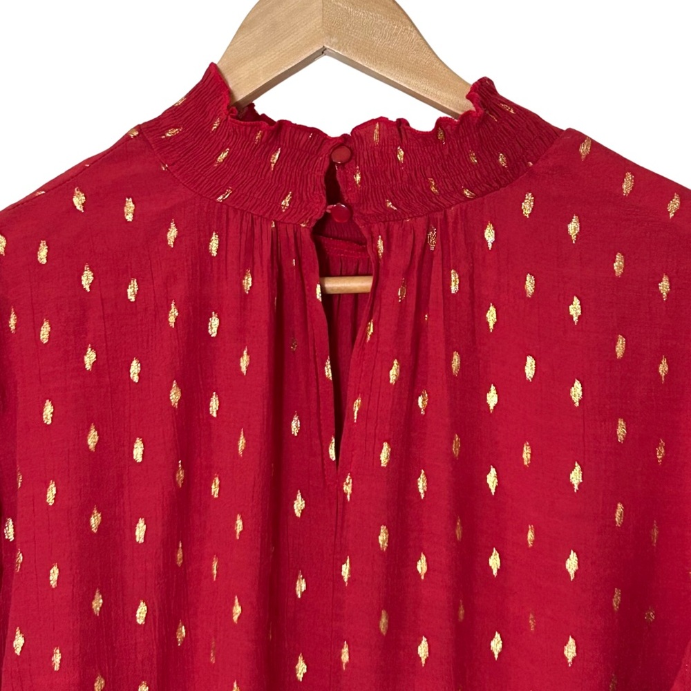 Cato Boho Flowy Peasant Bell Sleeve Blouse - 18/20W - Crimson Red, Gold - Picture 5 of 12